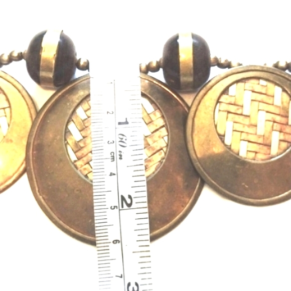 VINTAGE 70s BRASS COPPER AND BLACK BONE BIB COLLAR NECKLACE - Picture 6 of 7